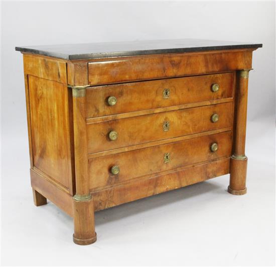 A 19th century French walnut marble top commode, W.4ft 2in.